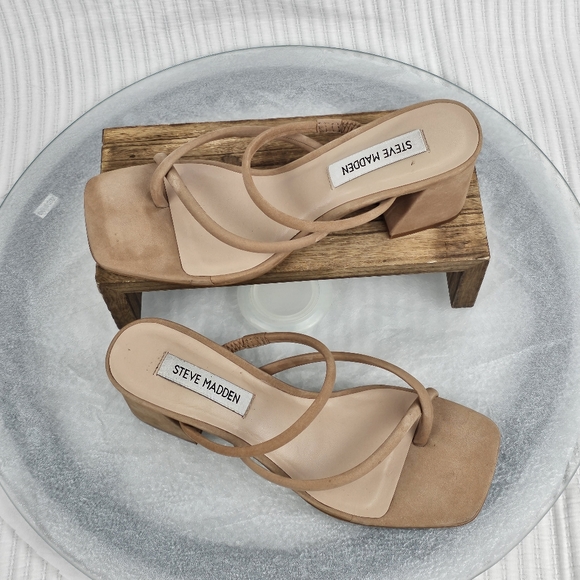 Steve Madden‎ 7.5 Tan Nubuck Effie Heeled Leather Sandals - Picture 6 of 10